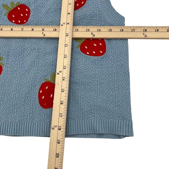 Sadie & Sage Blue Knit Strawberry Sleeveless Sweater Top S/P Womens - Picture 5 of 8